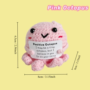 Handgefertigter rosa Häkel-Oktopus mit Motivationskarte, Höhe 6,5 cm, Plüschtier