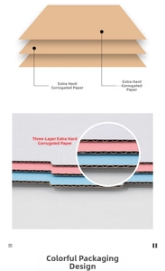 Detail view of 3-layer extra hard corrugated paper with pink and blue color core
