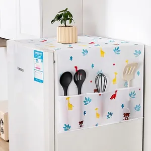 Refrigerator Dust Cover PEVA Waterproof Protective Cloth With Side Storage Pockets For Washing Machine Nordic Style