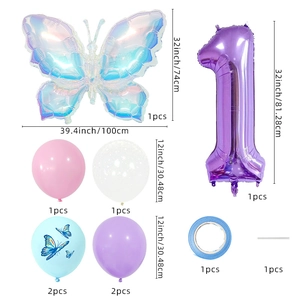 Jungle colorful butterfly balloon kit with purple number 1 for 1st birthday party decor