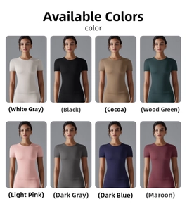 Detailansicht der 8 Farboptionen für hochelastische, atmungsaktive Slim-Fit Yoga-Shirts