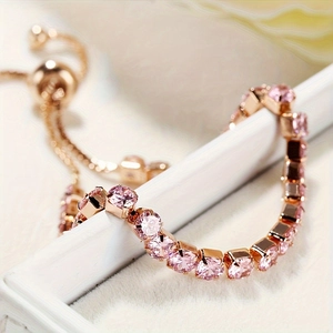 Bracelet élégant en or 3mm avec zircon rose et chaîne coulissante pour femme