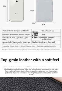 Detailed size comparison of the slim genuine leather wallet with a smartphone