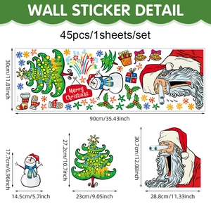 Christmas wall stickers set with Santa Claus and Snowman, 45 pieces window decoration