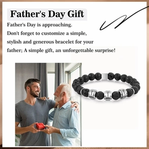 Customized lava stone bracelet for men with silver beads for Father's Day gift
