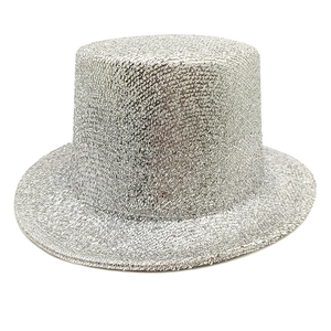 Close-up of shiny silver sequins on a vintage magician top hat for party performances