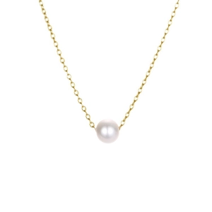 Elegant minimalist white pearl pendant on a fine golden chain necklace for women