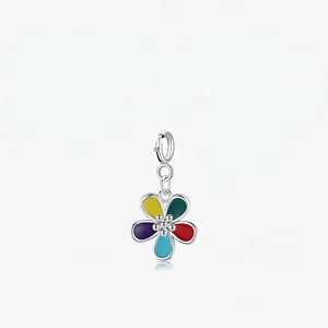 925 Sterling Silver Flower Pendant Colorful Enamel Charm For Necklace Bracelet Trendy Jewelry Gift For Women