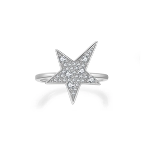 Sparkling S925 silver star ring with micro-pave cubic zirconia on white background