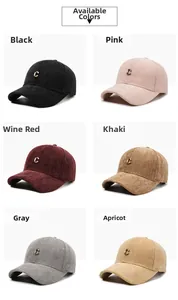 Six different colors of herringbone baseball caps with a small metal C logo letter detail