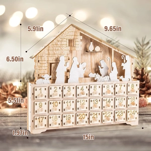 Wooden Nativity Advent Calendar with 24 Drawers and LED Lights Christmas Decoration