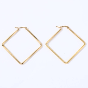 Minimalist square golden stainless steel hoop earrings with high polish metallic finish