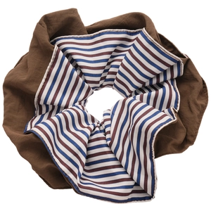 Pince à cheveux de style coréen en tissu marron et bleu avec motif patchwork rayé