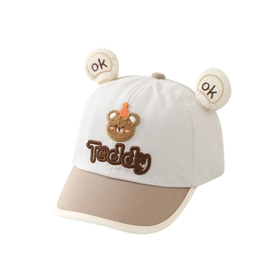 Cute teddy bear kids baseball cap with 3D ears and stylish two-tone color design