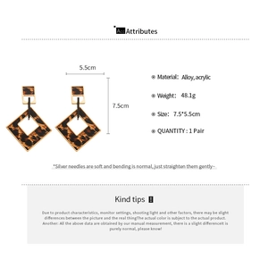Detail specifications of leopard print acrylic geometric earrings with silver needles