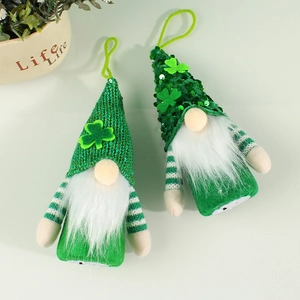 St. Patrick's Day gnome ornaments set with sequin green hats and long white beards