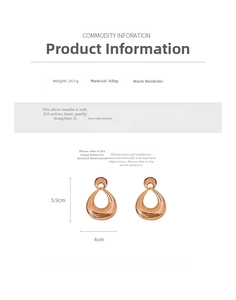 Detailed view of rose gold teardrop earrings with alloy material and 5.9cm length