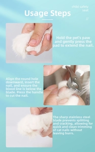 Detail showing stainless steel round hole blade for safe pet cat nail trimming steps