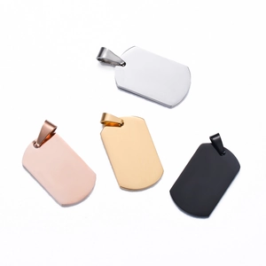 Polished stainless steel rectangular dog tag pendants in silver, gold, rose gold and black