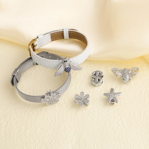 Stainless steel mesh and leather strap bracelets with CZ bee and starfish charms