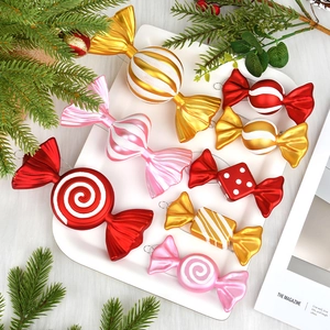 Christmas candy ornaments set with glittery red and gold festive tree decorations