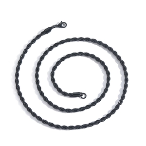 Detailed close-up of a 2mm-6mm black stainless steel twist chain necklace with lobster clasp