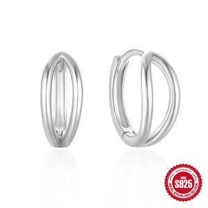 Minimalist S925 sterling silver double-layered hoop earrings with high polished finish