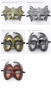 Vue détaillée des masques de jazz rétro et des motifs d'aigle en or et argent antique