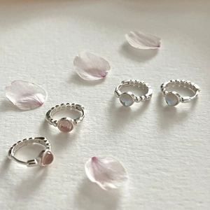 Minimalist 925 sterling silver hoop earrings with strawberry quartz and moonstone gems