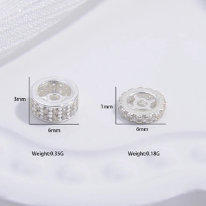 S925 sterling silver spacer beads with zircon in 6mm diameter for DIY jewelry making