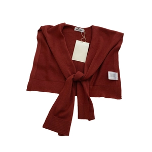 Premium wool-blend knitted shawl scarf in brick red with stylish front-tie design