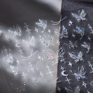 Butterfly Nail Art Stickers Holographic Laser Silver Star Moon Self Adhesive Ultra Thin DIY Manicure Decoration
