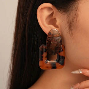 Vintage tortoiseshell resin geometric earrings with oval and square dangle charms