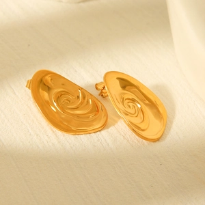 18k gold plated stainless steel spiral conch stud earrings with organic texture