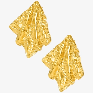 Detailed macro shot of irregular 18k gold plated 304 stainless steel wrinkled earrings