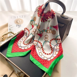 Women Satin Feeling Satin Square Scarf Elegant Floral Geometric Print Neck Head Hair Tie Handbag Decoration Accessory