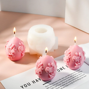 Easter rose floral embossed egg candle mold and silicone DIY casting tool set