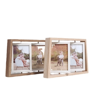 Nordic 6-inch wooden double-sided rotating photo frame set in light natural wood finish