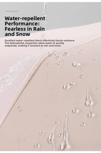 Close-up of waterproof pink fabric showing high-density hydrophobic droplets sliding off