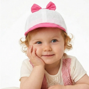 Baby Girl Baseball Cap Hollow Out Floral Embroidery Large Bow Toddler Sun Hat Adjustable Soft Brim Breathable Polyester