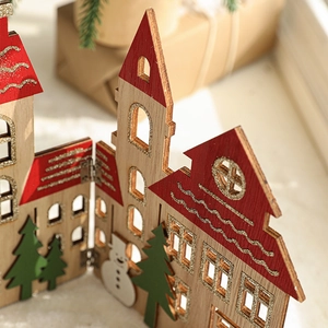 Foldable wooden Christmas village decoration with trees and houses for holiday decor