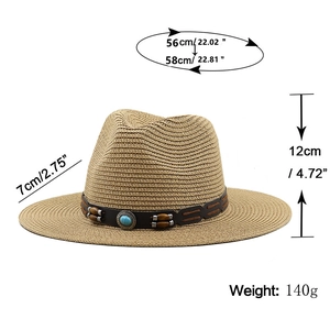 Light brown woven straw western cowboy hat with leather band and turquoise stone decor