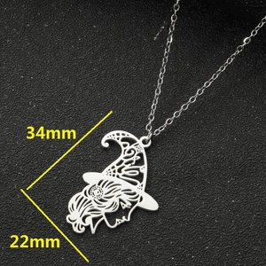 Halloween witch silhouette pendant necklace in silver stainless steel, 34mm height