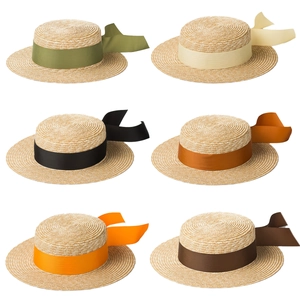 Cappello Boater da Donna in Paglia di Carta a Cima Piatta Con Fiocco in Nastro estate Spiaggia Protezione UV Cappello da Sole Intrecciato