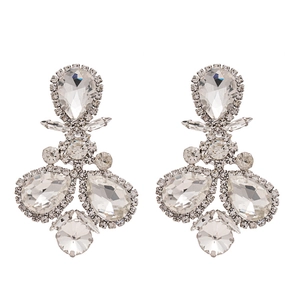 Sparkling crystal teardrop earrings with silver needles and luxury geometric drop design