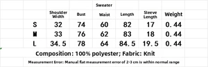 Tabella delle taglie per l'abito in maglia con misure dettagliate per le taglie S, M, L