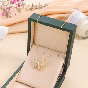 Elegant gold butterfly necklace with pavé cubic zirconia in a premium gift box
