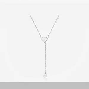 925 Sterling Silver Heart Pendant Necklace For Women Minimalist Double Heart Y-Shaped Lariat Chain Elegant Jewelry Gift