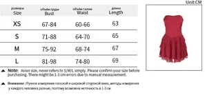 Size chart for strapless tiered mini dress with bust and waist measurements in CM