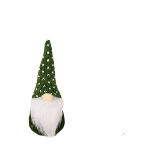 Forest green knitted Christmas gnome ornament with white patterns and plush beard